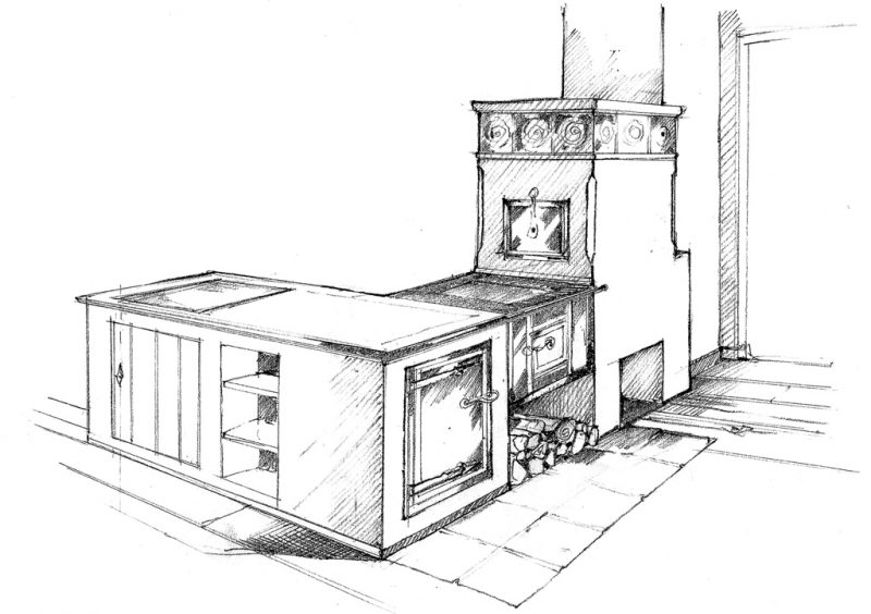 Ofenbau Scharz Ofen-Entwurf-Zeichnung 300